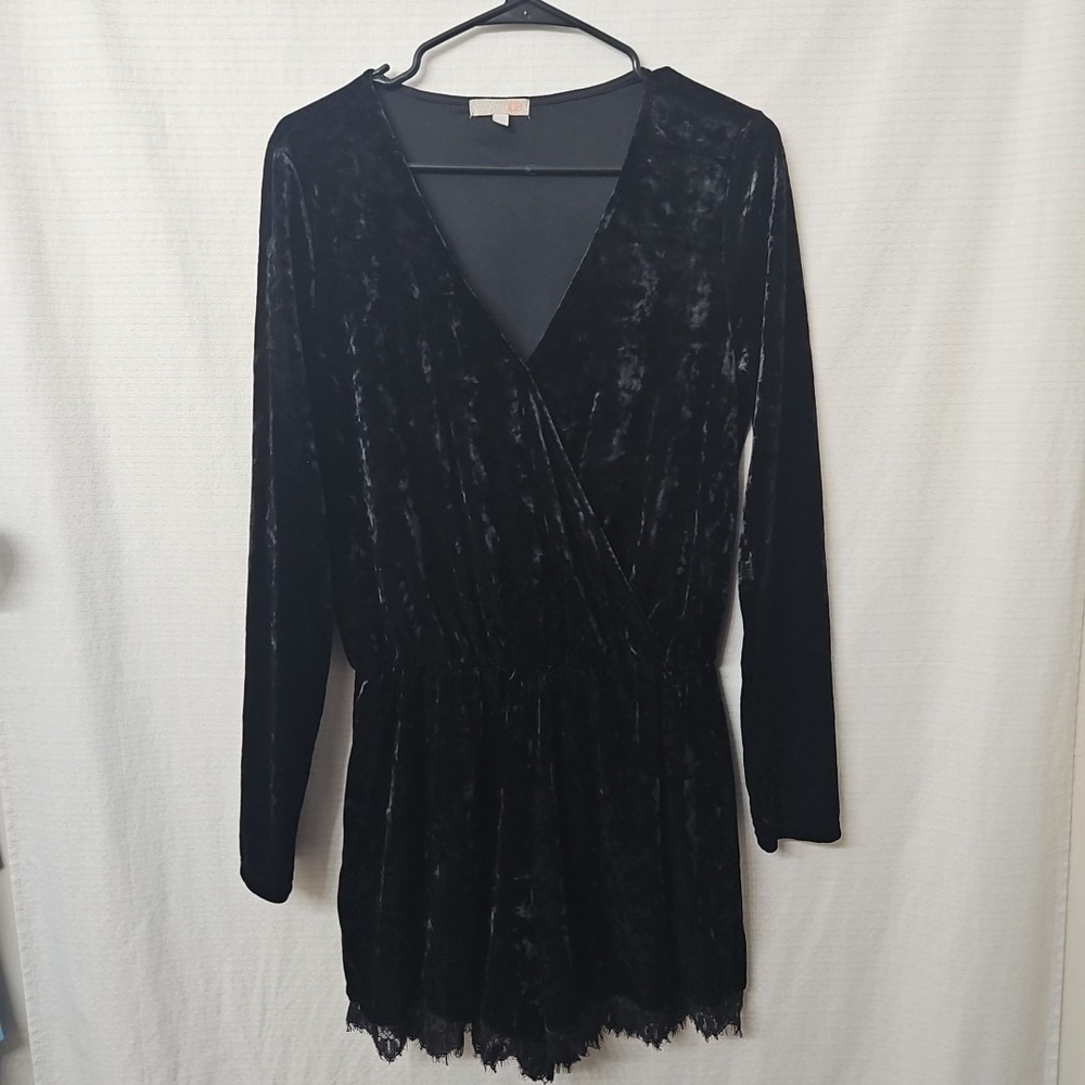 Womens Sz Med Crushed Velevet Romper Shorts Faux Wrap Whimsigoth Dark Fairy